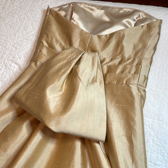 Jenny Yoo Silk Strapless Gold Gown with Back Bustle - Picture 9 of 11